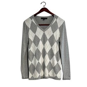 Tommy Hilfiger V-Neck Argyle Design Lightweight Sweater Size Large